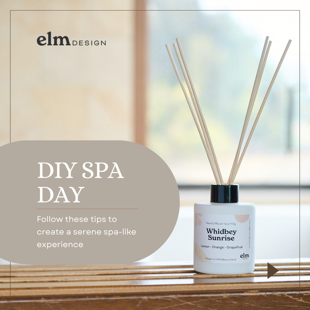 a social media post of a reed diffuser with text over the image stating "DIY SAY SPA - follow these tips to create a serene spa-like experience"