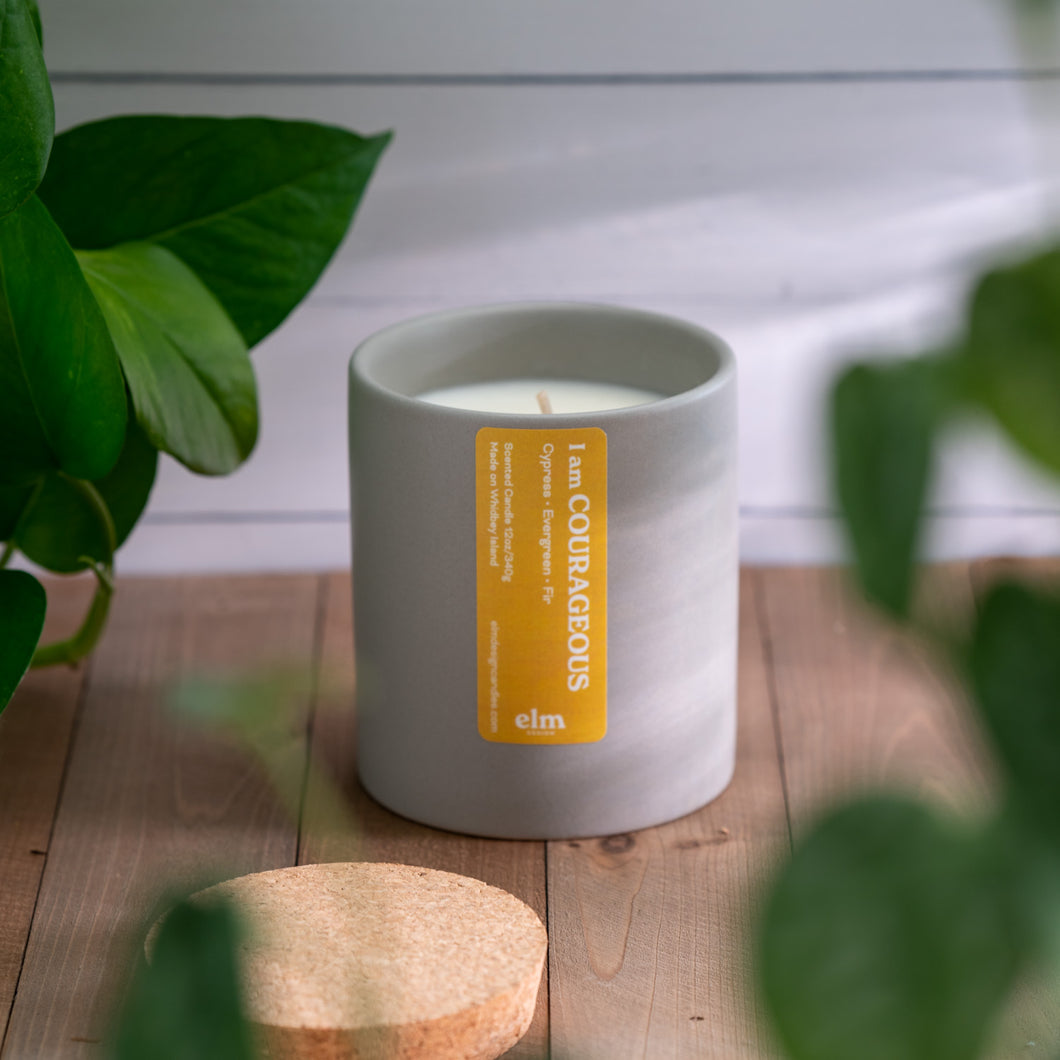 Elm Design's 12 ounce soy candle in our COURAGEOUS scent.