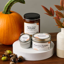 Load image into Gallery viewer, Elm Designs Penn Cove Pumpkin scented candle in 8oz, 6oz, &amp; 2oz sizes.
