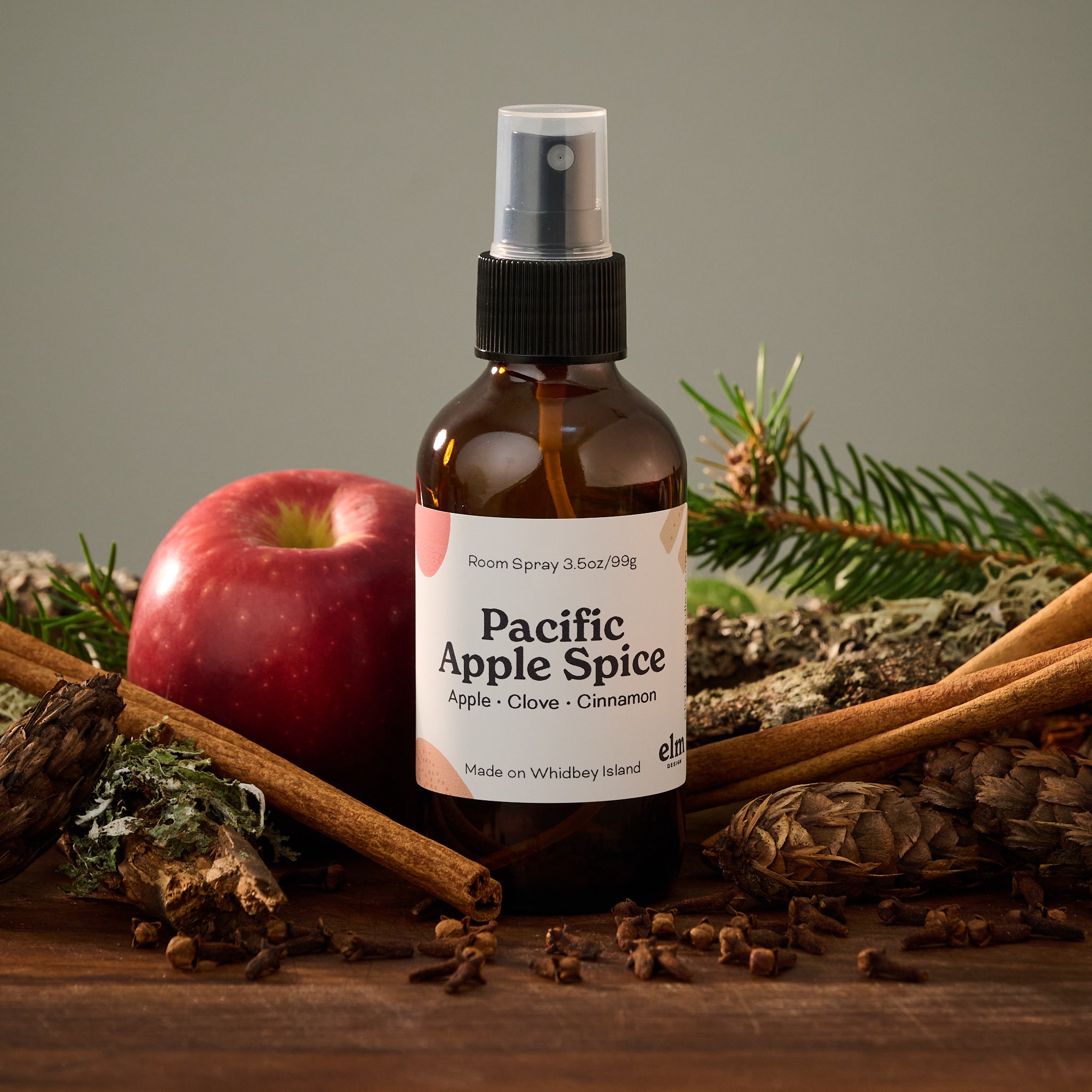 Elm Design's scent "Pacific Apple Spice" in a 3.5oz room spray.