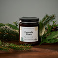 Load image into Gallery viewer, Elm Design's scented candle "Cascade Pines" in an 8oz glass jar.
