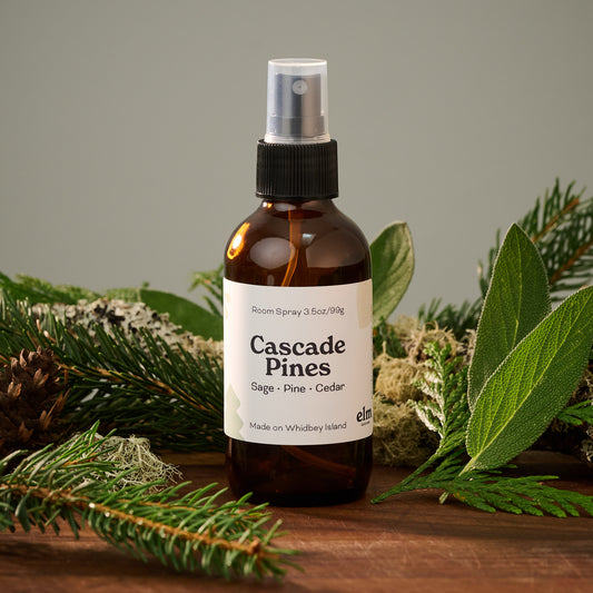 Elm Design's scent "Cascade Pines" in a 3.5oz room spray.