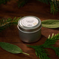 Load image into Gallery viewer, Elm Design's scented candle "Cascade Pines" in a 2oz travel tin.
