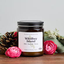 Load image into Gallery viewer, Elm Design Candles scented candle in Whidbey Island scent in 8oz amber glass jar.
