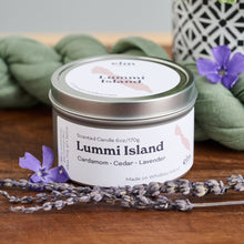 Load image into Gallery viewer, Elm Design Candles scented candle in Lummi Island scent in 6oz metal tin.
