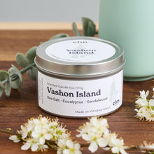 Load image into Gallery viewer, Elm Design Candles scented candle in Vashon Island scent in 6oz metal tin.
