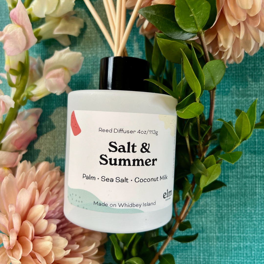 Elm Design's Salt & Summer scent in a 4oz reed diffuser.