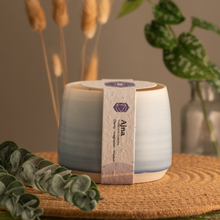 Load image into Gallery viewer, 20oz Third Eye Chakra scented soy candle, in a hand crafted blue Briggs Shore ceramic vessel. 

