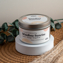 Load image into Gallery viewer, Whidbey Sunrise scented soy candle in colorfully labeled 6 oz container.
