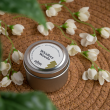 Load image into Gallery viewer, Whidbey Woods scented soy candle in colorfully labeled 2 oz container.
